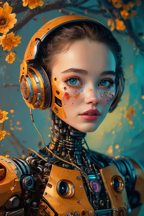 masterpiece,best quality,<lora:tbh153-:0.7>,illustration,style of Kristina Makeeva, portrait of robot