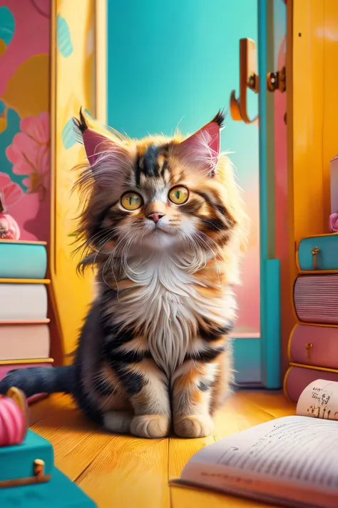 masterpiece,best quality,<lora:tbh153-:0.7>,illustration,style of Kristina Makeeva, cute Mainecoon cat