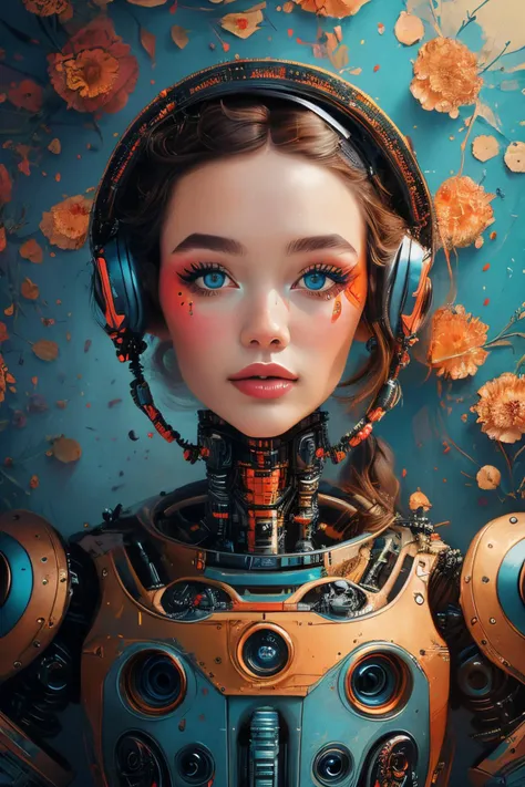 masterpiece,best quality,<lora:tbh153-:0.7>,illustration,style of Kristina Makeeva, portrait of robot
