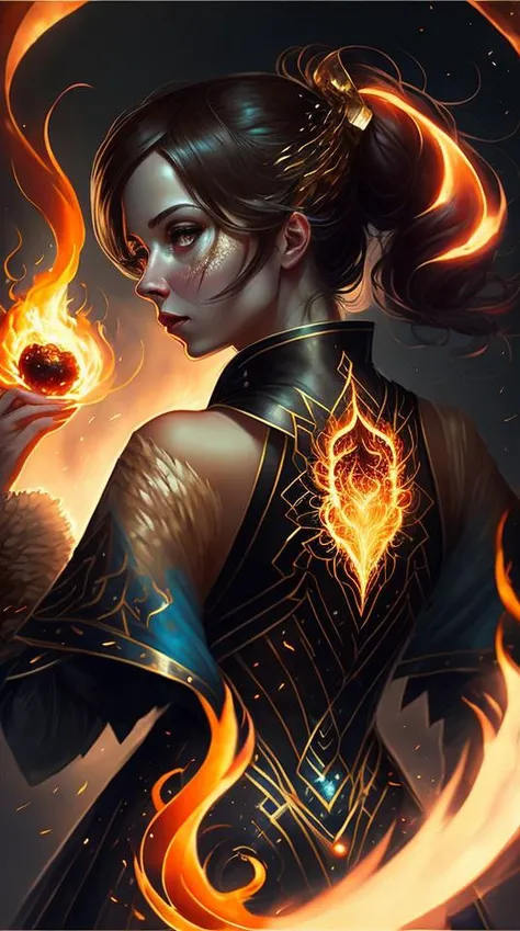 an awarded profesional photo of phil0cunk01 as Emberlyn: A fire nymph with skin that glows with the intensity of a roaring fire, and her eyes, the color of flickering embers, are filled with the power of the elements. Her long, flowing hair, the color of fiery embers, cascades down her back and seems to dance with the flames she conjures. Emberlyn possesses an ethereal and fiery form, with an aura of passion and energy that surrounds her. She wears a gown made of flowing flames, adorned with flickering embers that mimic her ever-changing nature. Her dress is accentuated with swirling fire patterns that seem to dance with her every movement. In her hand, she holds a pair of fiery fans, which she wields with grace and precision, creating mesmerizing fire dances that enrapture her audience., ultradetailed, intricated face,(face details:1.1),perfect eyes, ideal body posture,perfect body proportions, by jeremy mann, by sandra chevrier, by maciej kuciara,(masterpiece:1.2),(ultradetailed:1.1), ultrasharp, (perfect, body:1.1),(realistic:1.3),(real shadow:1.2),3photo Fujifilm XT3, ,(perfect body proportions:1.1)<lyco:GoodHands-beta2:1>, intricated hands,(by Michelangelo),(profesional lights:1.3) (profesional photography:1.3),in perfect background with intricated details - Starfall Observatory: A remote and mysterious observatory, said to be the gateway to the stars and other dimensions., cowboy shot (character focus:1.1), depth of field, anatomically correct hand, perfect anatomy, ideal limbs, ideal arms, ideal hands