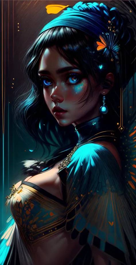 (masterpiece) (beautiful composition) (Fuji film) painting of lady Johannes Vermeer Girl with a Pearl Earring (perfect anatomy) (narrow waist:1.1) (heavenly) (black haired goddess with neon blue eyes:1.2). by Daniel F. Gerhartz, (hyperrealistic oil painting:0.77), 4k, very detailed faces, volumetric lighting dynamic lighting, Rembrandt lighting, <lora:more_details:1> dlsr, highres, high resolution, intricately detailed
butterfly wing textures, butterflies fantasy hearts neon threads <lora:epi_noiseoffset2:1> <lora:GoodHands-beta2:1> nsfw