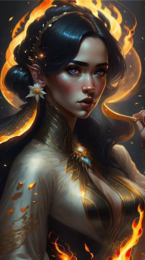 an awarded profesional photo of galGad1, as Evangeline: A star princess with skin that glimmers with the light of distant galaxies, and her eyes, like twinkling stars, hold the secrets of the universe. Her long, flowing hair, the color of the cosmos, cascades down her back and seems to glow with an otherworldly light. Evangeline possesses an ethereal and otherworldly form, with a celestial aura that radiates beauty and wisdom. She wears an elegant gown made from shimmering stardust and woven with constellations, representing her connection to the celestial plane. Her dress is accentuated with glowing wings that allow her to traverse between the mortal realm and the heavens. In her hand, she holds a celestial scepter, a conduit for her otherworldly powers., ultradetailed, intricated face,(face details:1.1),perfect eyes, ideal body posture,perfect body proportions, by jeremy mann, by sandra chevrier, by maciej kuciara,(masterpiece:1.2),(ultradetailed:1.1), ultrasharp, (perfect, body:1.1),(realistic:1.3),(real shadow:1.2),3photo Fujifilm XT3, ,(perfect body proportions:1.1)<lyco:GoodHands-beta2:1>, intricated hands,(by Michelangelo),(profesional lights:1.3) (profesional photography:1.3),in perfect background with intricated details - Frostfall Peaks: A frigid and snow-covered mountain range, home to massive glaciers and treacherous icy caverns. The mountains seem to sparkle under the moonlight., cowboy shot (character focus:1.1), depth of field, anatomically correct hand, perfect anatomy, ideal limbs, ideal arms, ideal hands