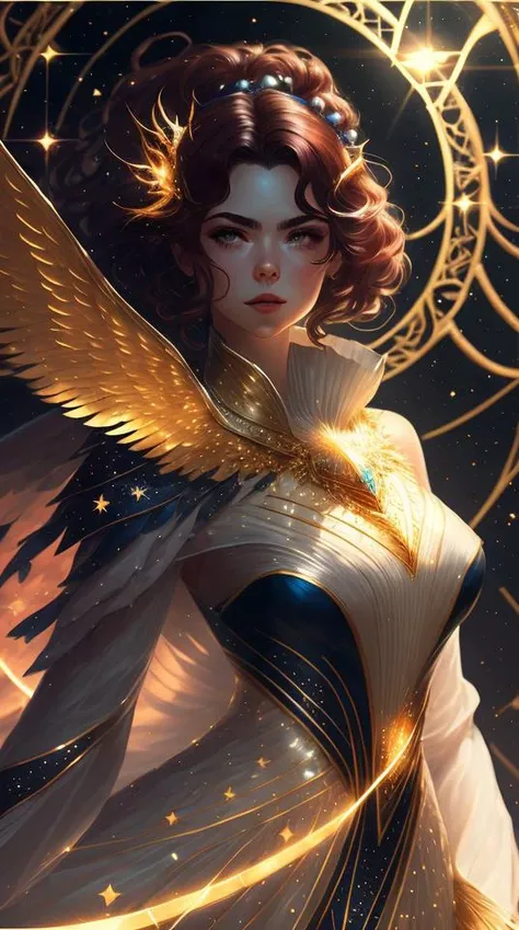 an awarded profesional photo of galGad1, as Evangeline: A star princess with skin that glimmers with the light of distant galaxies, and her eyes, like twinkling stars, hold the secrets of the universe. Her long, flowing hair, the color of the cosmos, cascades down her back and seems to glow with an otherworldly light. Evangeline possesses an ethereal and otherworldly form, with a celestial aura that radiates beauty and wisdom. She wears an elegant gown made from shimmering stardust and woven with constellations, representing her connection to the celestial plane. Her dress is accentuated with glowing wings that allow her to traverse between the mortal realm and the heavens. In her hand, she holds a celestial scepter, a conduit for her otherworldly powers., ultradetailed, intricated face,(face details:1.1),perfect eyes, ideal body posture,perfect body proportions, by jeremy mann, by sandra chevrier, by maciej kuciara,(masterpiece:1.2),(ultradetailed:1.1), ultrasharp, (perfect, body:1.1),(realistic:1.3),(real shadow:1.2),3photo Fujifilm XT3, ,(perfect body proportions:1.1)<lyco:GoodHands-beta2:1>, intricated hands,(by Michelangelo),(profesional lights:1.3) (profesional photography:1.3),in perfect background with intricated details - Frostfall Peaks: A frigid and snow-covered mountain range, home to massive glaciers and treacherous icy caverns. The mountains seem to sparkle under the moonlight., cowboy shot (character focus:1.1), depth of field, anatomically correct hand, perfect anatomy, ideal limbs, ideal arms, ideal hands