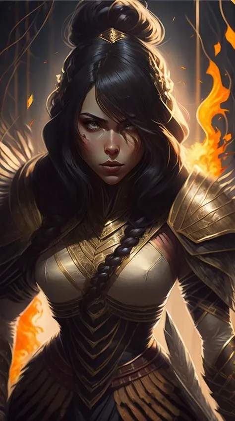 an awarded profesional photo of scajohansson84 as Amara: An Amazonian warrior with a radiant bronze complexion and intense eyes that mirror the fierceness of the jungle. Her long, dark hair is woven into intricate braids and adorned with feathers, representing her close connection to the untamed wilderness. She possesses a tall and muscular figure, with a formidable and commanding presence. Amara wears a battle-tested armor made from enchanted vines and animal hides, a testament to her strength and valor on the battlefield. In her hand, she grips a deadly double-headed spear, poised and ready for action., ultradetailed, intricated face,(face details:1.1),perfect eyes, ideal body posture,perfect body proportions, by jeremy mann, by sandra chevrier, by maciej kuciara,(masterpiece:1.2),(ultradetailed:1.1), ultrasharp, (perfect, body:1.1),(realistic:1.3),(real shadow:1.2),3photo Fujifilm XT3, ,(perfect body proportions:1.1)<lyco:GoodHands-beta2:1>, intricated hands,(by Michelangelo),(profesional lights:1.3) (profesional photography:1.3),in perfect background with intricated details - Emberpeak Summit: A towering mountain peak, its surface covered in flowing lava and volcanic activity., cowboy shot (character focus:1.1), depth of field, anatomically correct hand, perfect anatomy, ideal limbs, ideal arms, ideal hands