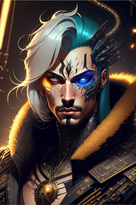 an awarded profesional photo of n1ck1m1n4jv2 as Nikolai "Viper" Sokolov (Cyberpunk): Nikolai Sokolov, a legendary netrunner with a reputation as "Viper," is a figure of mystery and intrigue. His dark, unkempt hair gives him a rebellious appearance, contrasting with his calculating and methodical demeanor. His cybernetic eyes, glinting with an icy blue hue, are a reminder of the enhancements he has made to navigate the digital world. Nikolai's attire, a combination of tactical gear and adaptive smart fabric, provides both protection and utility in his dangerous line of work. The swirling tattoos on his arms, reflecting a mix of code and arcane symbols, bear witness to his mastery of both virtual and magical realms. In the virtual world, he is a venomous adversary, striking with the speed and precision of a striking serpent. with Tall - A statuesque figure with long limbs and a graceful presence. , ultradetailed, intricated face,(face details:1.1),perfect eyes, ideal body posture,perfect body proportions, by jeremy mann, by sandra chevrier, by maciej kuciara,(masterpiece:1.2),(ultradetailed:1.1), ultrasharp, (perfect, body:1.1),(realistic:1.3),(real shadow:1.2), photo Fujifilm XT3, ,(perfect body proportions:1.1)<lyco:GoodHands-beta2:1>, intricated hands,(by Michelangelo),(profesional lights:1.3) (profesional photography:1.3),in Solaris Plateau: A high plateau where the sun's rays create a dazzling display of light and shadows., cowboy shot (character focus:1.1), depth of field, perfect hands, realistic shadows, realsitic lights, perfect quality, natural skin, skin marks, detailed hairstyle, kkw-skin-det, photorealistic,