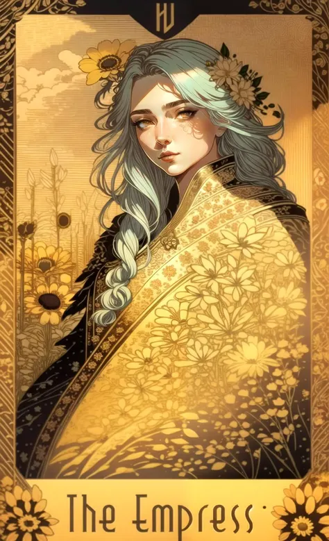 CCDDA Artstyle CCDDA Artstyle CCDDA Artstyle CCDDA Artstyle CCDDA Artstyle CCDDA Artstyle <lora:Tarotv0.2:0.6>,  the empress, woman, pillow throne, crown, holding scepter, gold trim, full body, sitting,
 (CCDDA  artstyle, athletic, norse, female character, medieval fantasy), [james jean], alphonse mucha, (donato giancola), (((garden, flowers, sky))), blonde hair, braid
 (((masterpiece))), (highest quality), best quality, highres, 8K, extremely detailed, Digital Art, (Hyper-Detailed Background:1.2), (realistic background),  (intricate details), award-winning, hyper-detailed, (illustration:1.1), 
((perfect face)), (Mature Face:1.4), (beautiful face:1.15), detailed eyes, very deep eyes, messy hair, detailed finger, 
(cinematic lighting), soft lighting