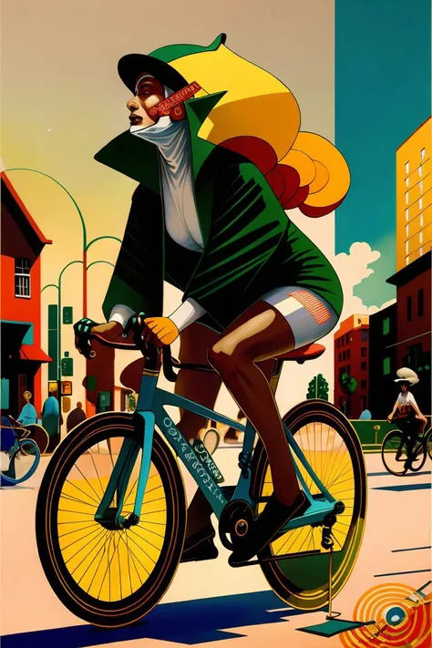 best quality, masterpiece, ultra high res, (CCDDA Artstyle:1.2),absurdres,
a person riding a bike in the neighborhood,