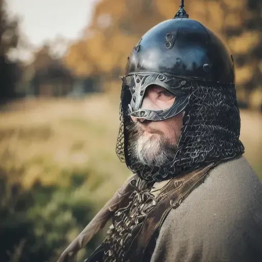 a vicking, standing in front of medieval village, full-length photo, 70mm lens, symmetrical, posing, sharp, textured skin, realistic,intricated detailed ,(perfect fingers:1.2), photographed by a Nikon Z7 II Camera,8k uhd, <lora:Vicking-000005:1>