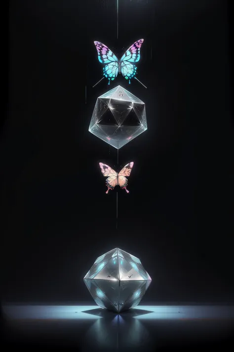 blacklight palette astropunk style (high quality, best quality, highres, masterpiece:1.2), (glitch, glitchy, glitched:1.1), (platonic solid floating and spinning:1.3), (sweet stall:1.1), (statesque butterflies:1.25),