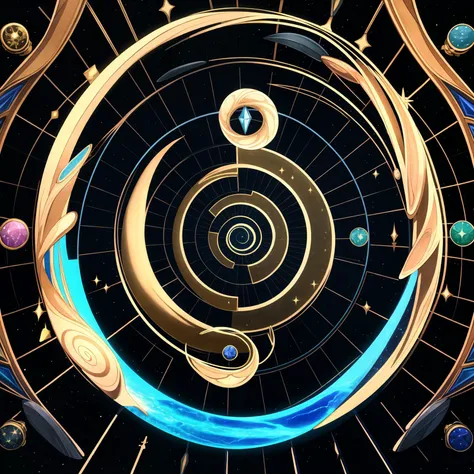 optical illusion surreal image of an intricate glowing never-ending HUGE spiral SPIRALING portal made of stars constellations crystals and golden glitter with cities and fossils built into it