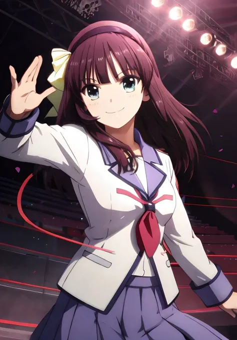 <lora:Angelbeats:0.6>, Yuri, solo, smile, Dynamic Pose