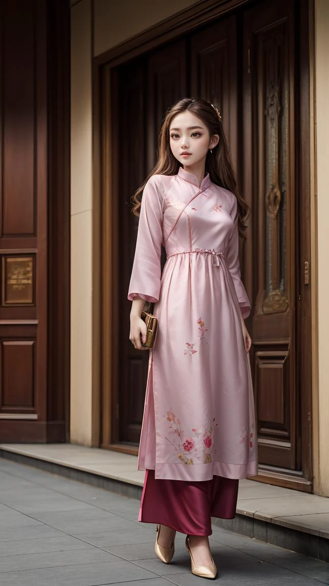 (8k, RAW photo, best quality, masterpiece:1.3), (1girl, full body:1.3), aodai, beautiful face, full body, looking at viewer,  <lora:aodai:0.7>