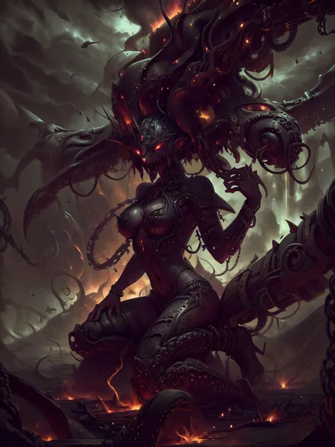 gothic art, lightand shade contrast, Standing Picture, Ramen, holland angle, emphasis lines, tmasterpiece, Acura, Anatomically correct, A high resolution, Best quality at best, super detailing, Award-Awarded,D14bl0 style scorpion woman, Subhuman, Half scorpion,((4 human arms,6 arthropods)),Huge crab claws beautiful face,Bigchest,'s,plum,,((Clean the skin)),((详细's脸)),((Clean face)),((詳細な目)),((Correct anatomy)),((The perfect connection and integration of humans and demons)),Epic war fantasy digital art,(greg rutkovsky:0.8), (cyan and orange:0.4),skorpman,