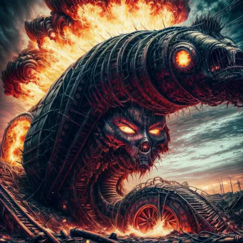 ((Best quality)), ((masterpiece)), ((highly intricate details)), ((mutated woman)), decaying industrial wasteland, toxic air hangs heavy, twisted metal, chains and rusted machinery, <lora:InfernalAIv8:.9> 1nf3rnalAI, mutated woman with elongated limbs, jagged teeth, glowing veins, emitting an crimson aura, , on eye level, scenic, masterpiece , vibrant <lora:add_detail:1.2>