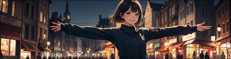 1girl in(((Laughing)))、Reaching the climax:1.３, short-cut、masutepiece、Bottoms are randomly generated、（ Skeleton illustration printed shirt ）、red and dense hair、Red GI Cut、Background bokeh:1.5