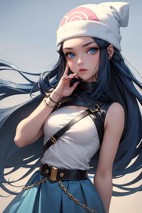 (masterpiece, best quality), 1girl, <lora:dawn_v2:0.8> dawn pokemon, long hair, blue eyes, dark blue hair, beanie, hairpin