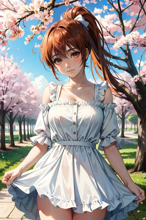 ((ultra detailed, masterpiece, absurdres))
<lora:DOAKasumi:0.9>
DOAKasumi, 1girl, solo, ponytail, long hair, orange hair, brown eyes, cowboy shot, garden maze, midday, dappled sunlight peeking through leafy green walls