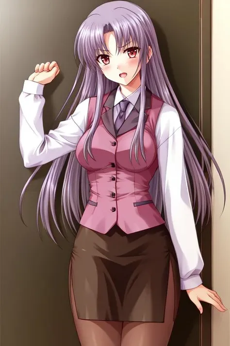 <lora:takasakimayulion-000038:0.8>,takasaki_mayumi,normal,red eyes,pantyhose,pencil skirt,