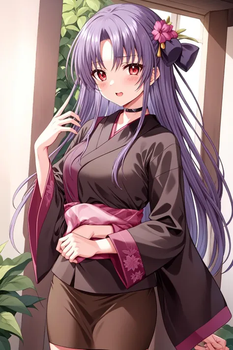<lora:takasakimayulion-000038:0.7>,takasaki_mayumi,((black kimono)),red eyes,