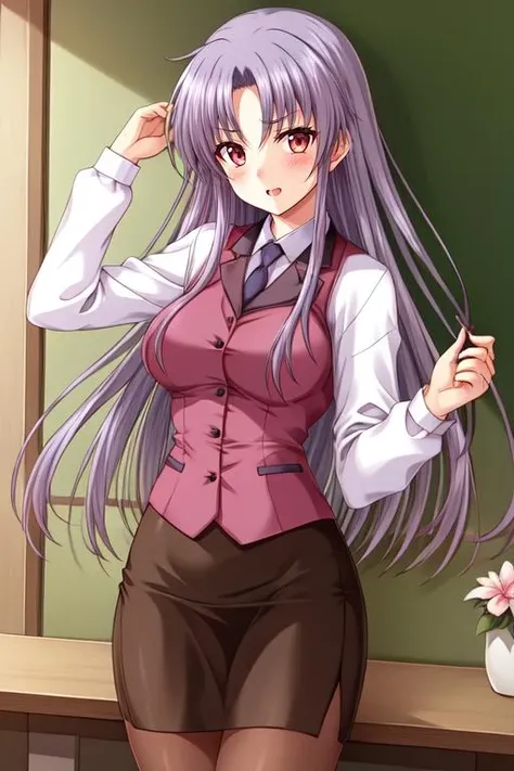<lora:takasakimayulion-000038:0.7>,takasaki_mayumi,normal,red eyes,pantyhose,pencil skirt,