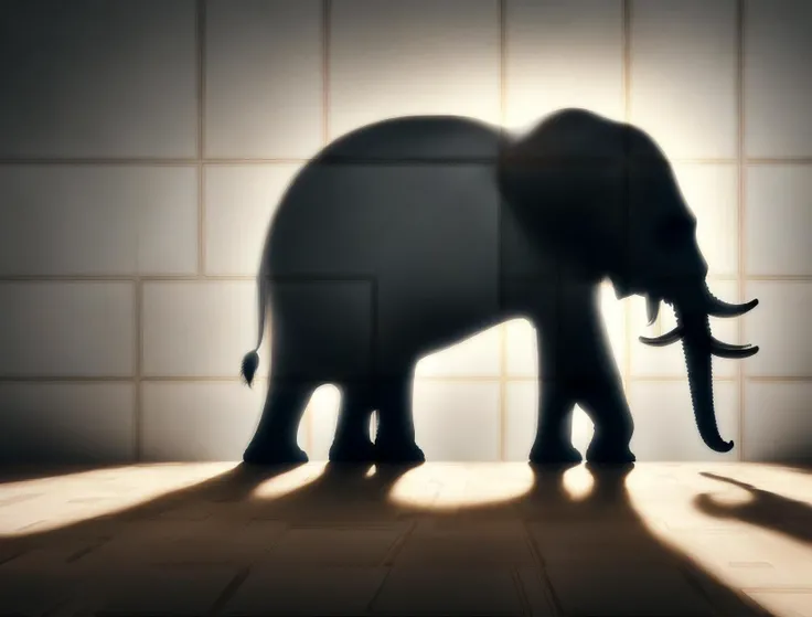 DonM5h4d0w5 shadow on a nanoceramic building panels wall, elephant, <lora:DonM5h4d0w5-000010:1.0>
