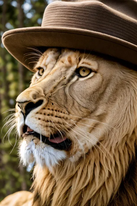 1lion,fedora,solo,Focus on intricate details,realistic textures,highly defined facial features,lifelike anatomy,high-resolution,<lora:detailer1.5:1>,upper body,