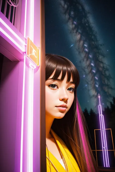 1girl, (by Hans Christian Andersen:0.9) , colorful Digital art, grand portrait, Rule of Thirds, close up of a Irresistible Honorable ([Bathroom:Moroni:3]:1.3) from inside of a Colombia, Neon woods and Canis Major constellation in background, Sunny, Fine art, Sad, Anime, loop lighting, Low shutter, Provia, Instagram, cinematic, Best quality, Pixabay