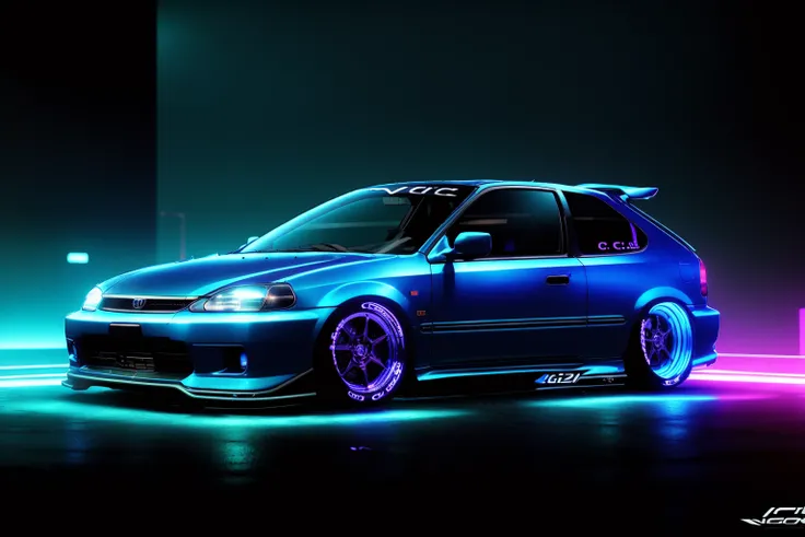 (CIVIC6), NFS 2012 wallpaper, neon ambiance, night city, gear mecha, detailed acrylic, grunge, intricate complexity, rendered in unreal engine, photorealistic, 8k uhd, dslr, soft lighting, high quality, film grain, Fujifilm XT3, <lora:CIVIC6:0.8>