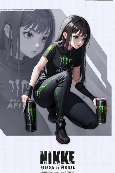 1girl, IncrsNikkeProfile, <lora:NikkeProfile:0.85>, full body, zoom layer, one knee, HoldingMonsterEnergy, <lora:Pos_HoldingMonsterEnergy:0.5>, holding, can, holding can,