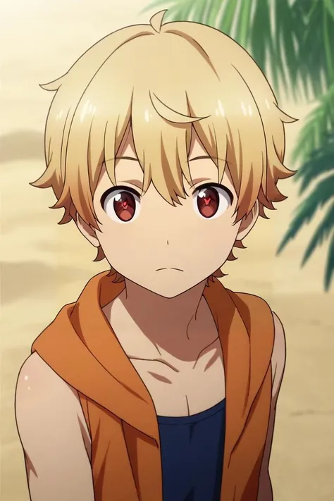 score_9, score_8_up, score_7_up, source_anime, rating_safe, , , , depth of field, 1boy, solo, male focus, <lora:subaru_uchimaki_pony:0.86>, subaru_uchimaki, blonde hair, red eyes, short hair, from above, beach, palm tree, towel, dark, (pose), heart eyes, , <lora:sdxl_lightning_8step_lora:1>