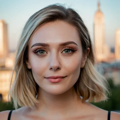 (Skin Texture, pores, natural,iPhone,RAW)), natural lighting, Highest Quality (closeup) Portrait photo of a woman with straight shoulder-length hair,wearing striking eye makeup,  Nikon Z9, realistic matte skin,  blurry city in the background, 8K, smiling. <lora:eliolsen2_xl_3_standard_merger_36_41_72_03_03_04:1>, looking straight at the camera, symmetric