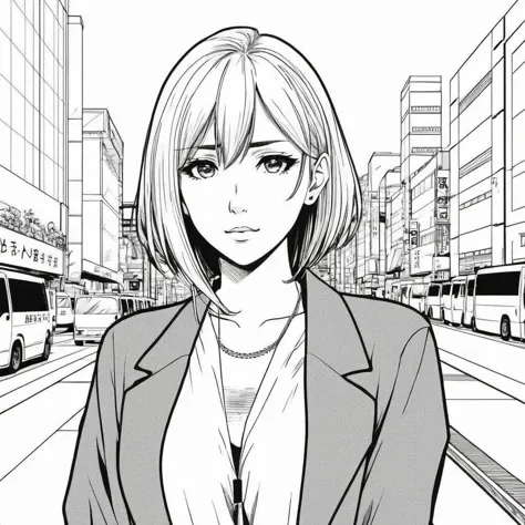 Manga illustration, 2D anime character of a woman in Tokyo, <lora:eliolsen2_xl_3_standard_merger_36_41_72_03_03_04:0.8>