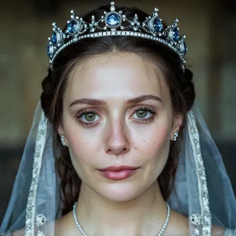 mabeer, (Skin texture, pores, blemishes), Super high res portrait photo of an actress dressed as a medieval queen with a delicate tiara on her head,f /2.8, Canon, 85mm,cinematic, high quality, skin texture, looking at the camera, skin imperfections, <lora:eliolsen2_xl_3_standard_merger_36_41_72_03_03_04:1>