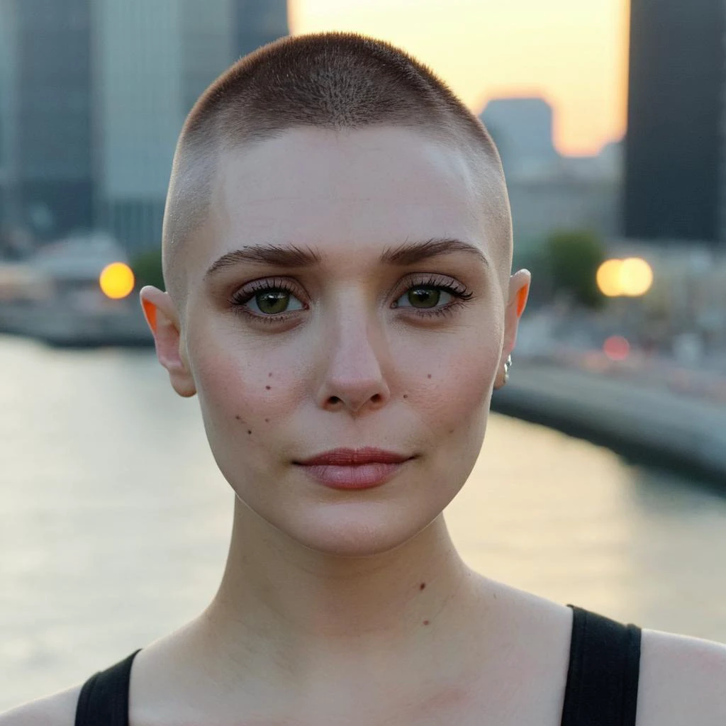 Buzzcut, no hair, bald, (Skin Texture, pores, natural,iPhone,RAW)), natural lighting, Highest Quality closeup Portrait photo of a woman wearing no makeup with a ((buzzcut)), Nikon Z9, realistic matte skin, blurry city in the background, 8K, (elixolsen), <lora:eliolsen_smaller_xl_7_standard_wo_cap-merger-21_42_51_03_04_03-elixolsen:1.05>