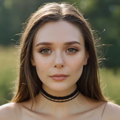 Skin texture, no makeup, Super high res closeup portrait photo of a stunning woman outdoors with straight hair, wearing a small string choker around her neck,f /2.8, Canon, 85mm,cinematic, high quality,looking at the viewer, (elixolsen), <lora:eliolsen_smaller_xl_7_standard_wo_cap-merger-21_42_51_03_04_03-elixolsen:1.05>