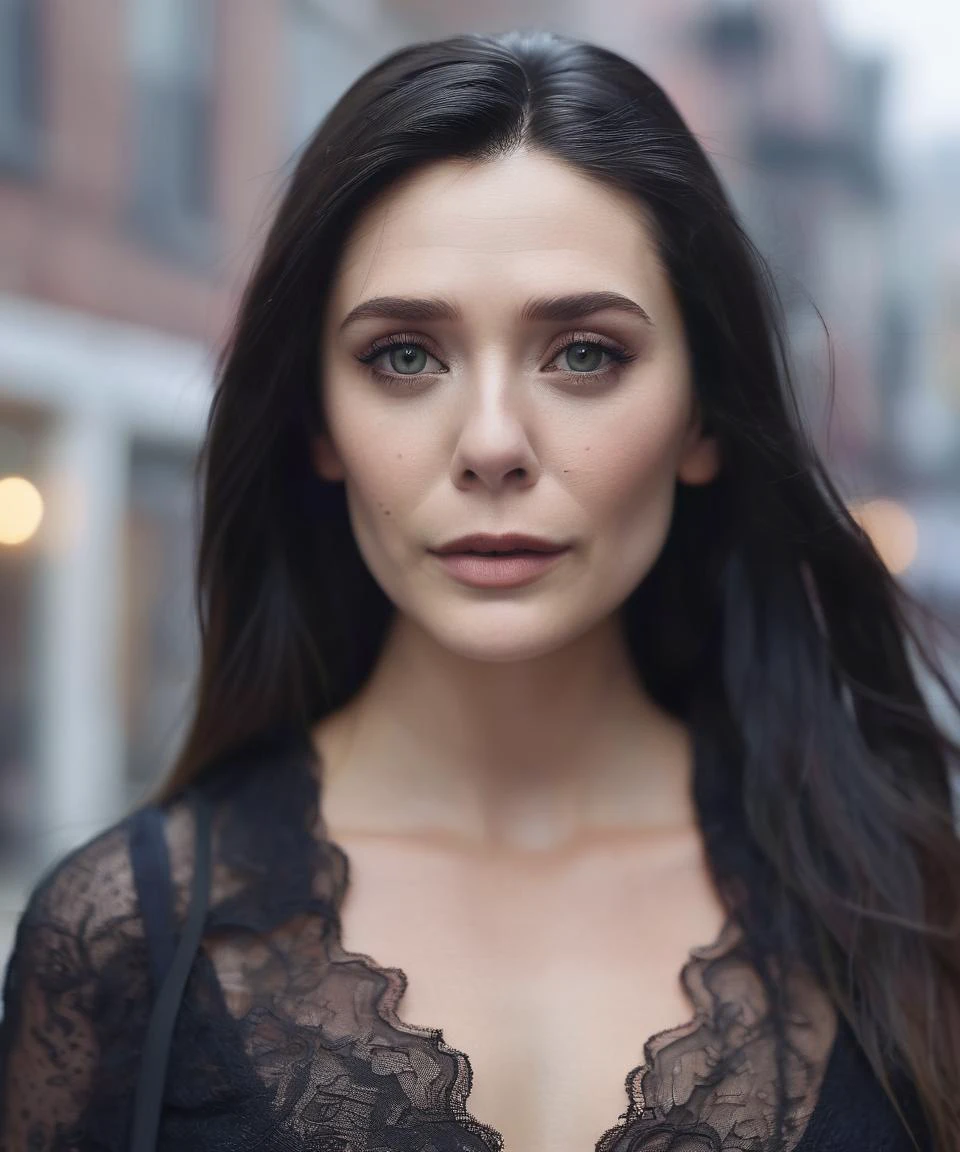 professional head and shoulders portrait,beautiful woman is walking in the heavy mist in a american town,wearing a long straight black dress,long straight black hair,elixolsen,detailed skin,perfect skin,perfect eyes,photorealistic,film grain,color graded cinematic,glaring,atmospheric lighting,macro shot,skin pores,imperfections,natural,shallow dof,<lora:eliolsen_juggerX_v7_standard_wocap_merger_27_74_98_02_03_05-elixolsen:1>,