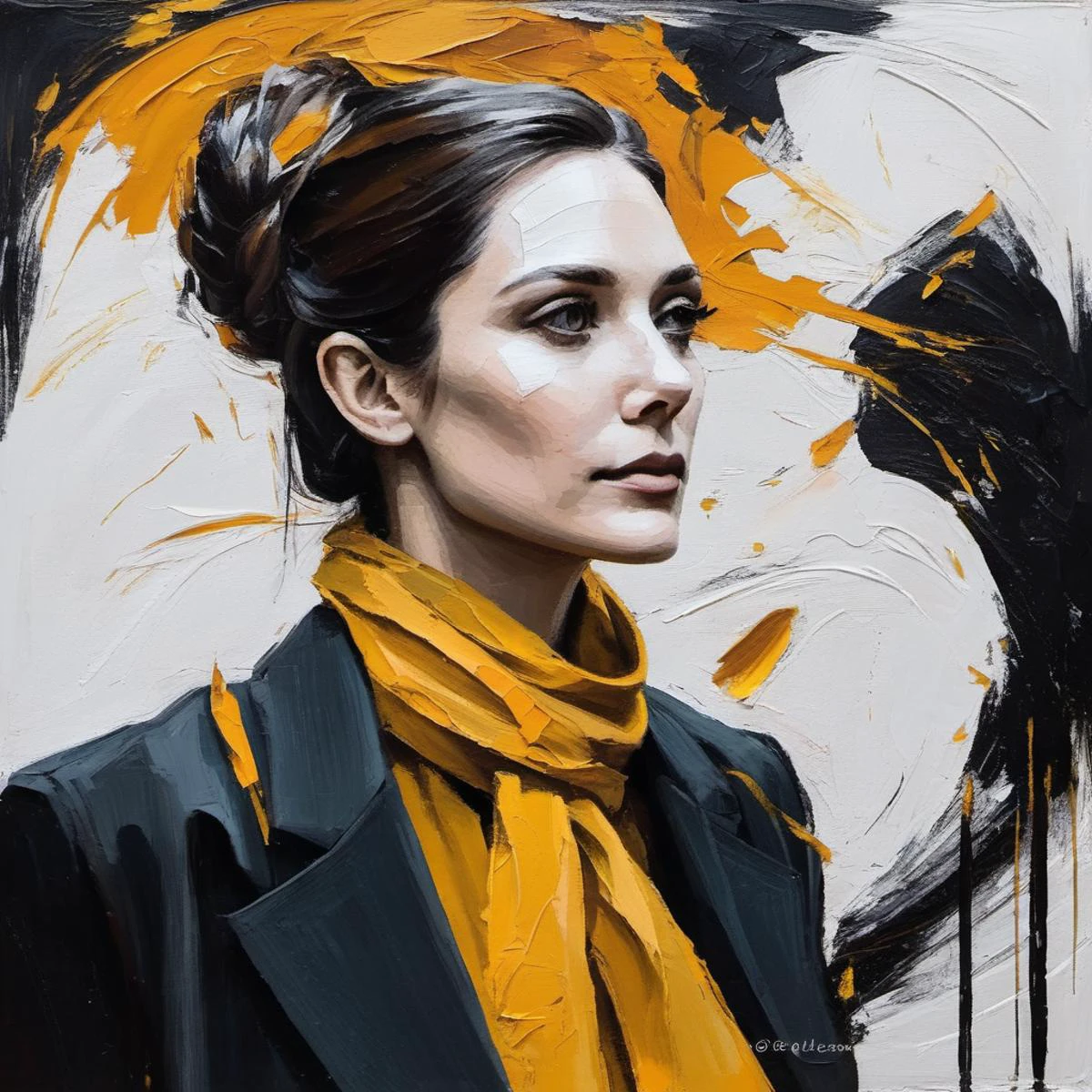 (Abstract) sketch of a woman in the fall season, oil on canvas, elixolsen, <lora:eliolsen_juggerX_xl_8_standard_wocap_merger_lastmodel_120_04_06-elixolsen:1>