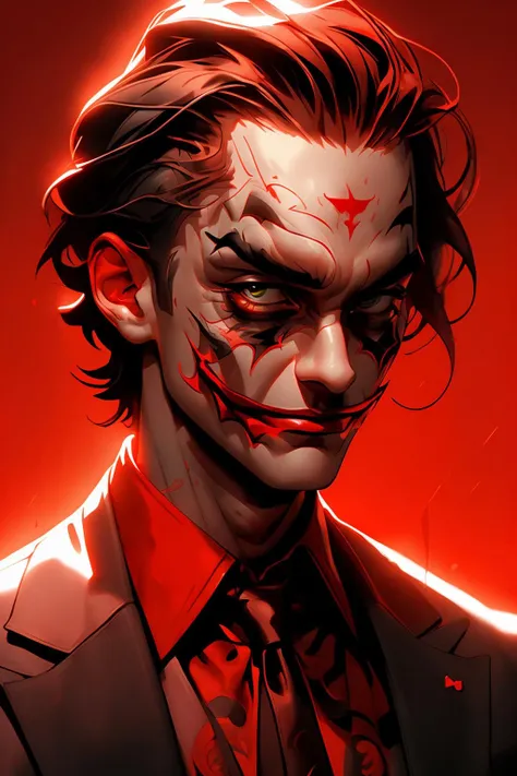 (red theme, red gradient,:1.2) (portrait:1.4) redshift, red, looking at viewer, joker, reality, realistic, (intense shadows:1.2), Cinematic Lighting, <lora:redshift-10:0.8> <lora:add_detail:0.6>