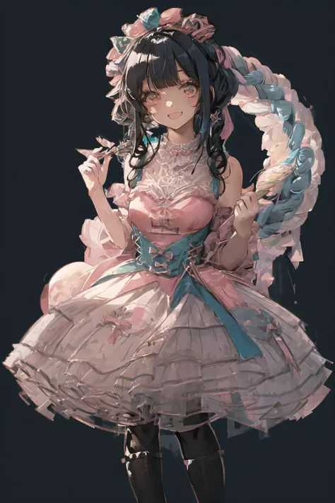art by Cornflower, dreamy,
(masterpiece, incredibly absurdres, extremely detailed, best quality, 1girl, long black hair, blunt bangs, light smile, slim, full body, standing, looking at viewer, sweet_dress, white thighhighs, amusement park, night, night sky, dramatic lighting, <lora:sweet_dress_style2_v1:0.7>) <hypernet:Cornflower_Mirage:1>