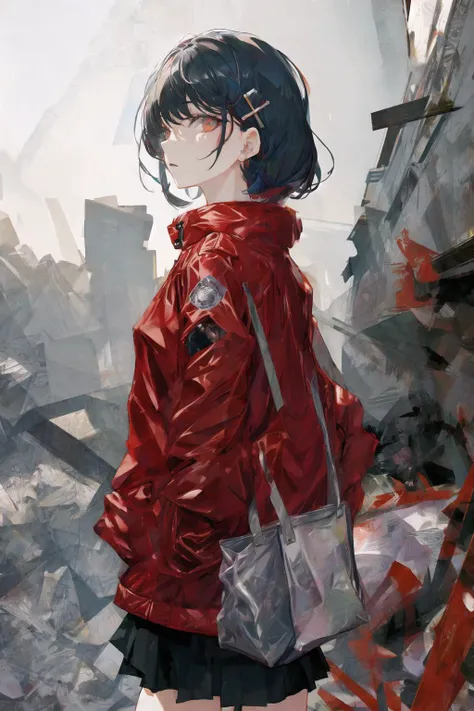art by Cornflower, dreamy, <hypernet:Cornflower_Phantom:1.0>
(1girl, bag, black_hair, hair_ornament, hairclip, jacket, looking_at_viewer, outdoors, red_jacket, short_hair, solo)<hypernet:yukoring:0><lora:Cornflower-000001:0>