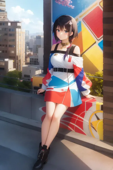 1girl, vibrant wall Graffiti, lush cityscape and hillside, award winning, landscape of a ([The Seven Kingdoms|New York City]:1.3) from inside of The Canadian Rockies, it is very Level and Aspiring, Spring, Anime screencap, Peaceful, Breakcore, short lighting, F/1.8, complementary colors, Swirling Granite, sgraffito, Flickr, award winning, (cubism art by Hannah Hoch:1.0)