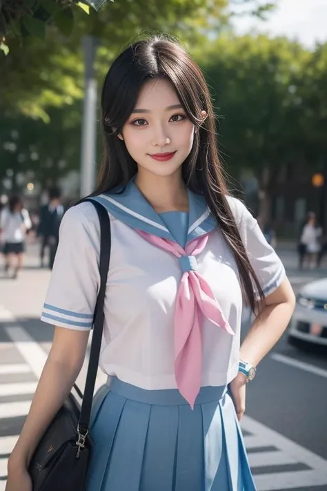 ltra-detailed,highly detailed,best quality,masterpiece,illustration,realistic,photorealistic,
1girl, solo, cosplay,
kitauji high school uniform,
looking at viewer, smile, standing, upper body,
<lora:kitauji high school uniform_v2_02:0.6>