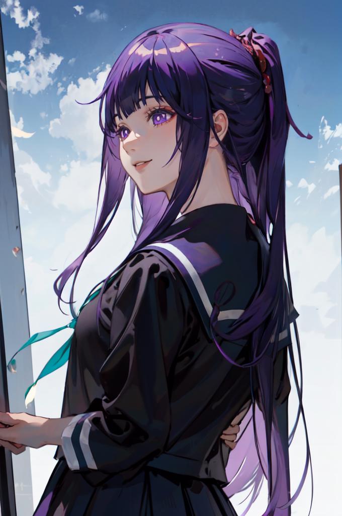 A close up of a person with long purple hair and a black dress - SeaArt AI