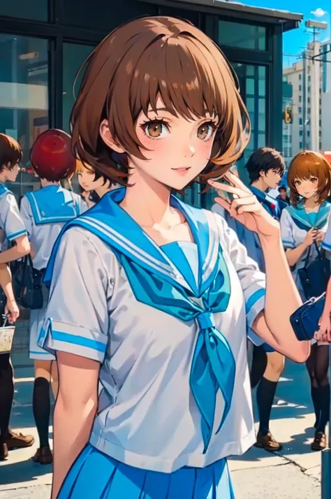 <lora:kitauji high school uniform_20240223014835:0.7> kitauji high school uniform,   <lora:zs_Chie:1> brown eyes, short brown hair, chiep4,, absurdres, ultra detailed, masterpiece, best quality, aesthetic, detailed,