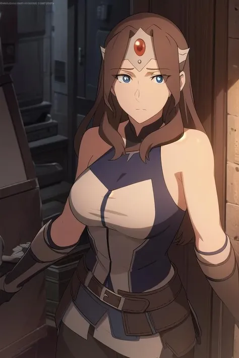 dotamirana, <lora:miranav2-lora-nochekaiser:1>,
default mirana, long hair, blue eyes, brown hair, circlet,
BREAK gloves, bare shoulders, boots, sleeveless, belt, pants, armor, brown footwear, black pants, knee boots, brown gloves,
BREAK looking at viewer,
BREAK indoors,
BREAK <lyco:GoodHands-beta2:1>, (masterpiece:1.2), best quality, high resolution, unity 8k wallpaper, (illustration:0.8), (beautiful detailed eyes:1.6), extremely detailed face, perfect lighting, extremely detailed CG, (perfect hands, perfect anatomy),