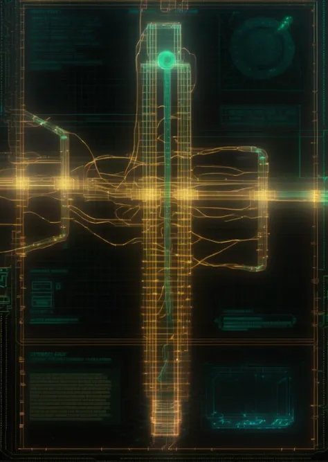 a screenshot , Etherial Circuitry Panel: Glowing circuit pathways woven from etheric threads, manipulated with precision. , Epsylon Point, vfx, computer graphics, (cgi, a wireframe) diagram, net art<lora:cyberui_sdxl:1.0>