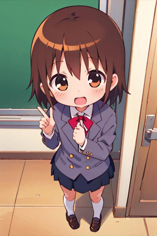 masterpiece, best quality,ultra detail, 1girl,happy ,from above, long hair, <lora:GoodHands-vanilla:0.7>,petite,girl,yasuna oribe <lora:yasuna-killmebaby:0.7>,open mouth,smile,shock pose,roar of laughter,knock out,school uniform