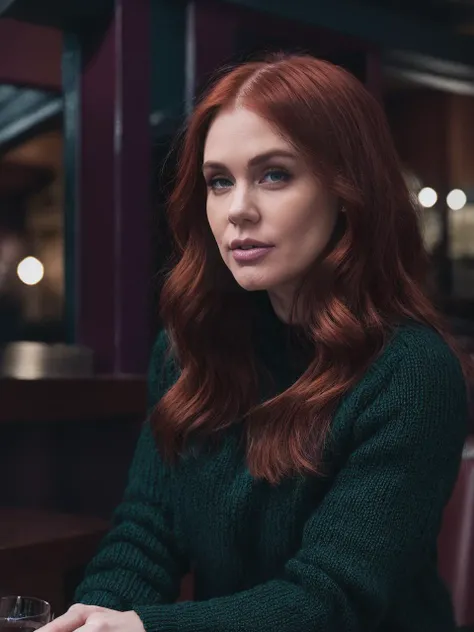 (closeup:1.2!), maitward, photo of an extremely sexy redhead woman with a glass of wine, (wearing a knitted_sweater and jeans!), (in a tavern!), HDR, soft shadows, warm_tone, shallow depth of field, full detail, detailed face, Photorealistic, Hyperrealistic, Hyperdetailed, award winning scene, emotional scene, film still, matte, DSLR, 8K, dark theme, <lora:epiNoiseoffset_v2:0.8>, <lora:LowRA:0.6>, <lora:add_detail:0.6>