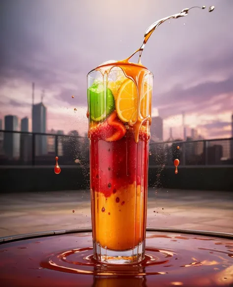 abstract, photorealistic, Food fruit LIQUID SPLASH, 3D BEEPLE STYLE, 8 k, 32 k, HDR, realistic,