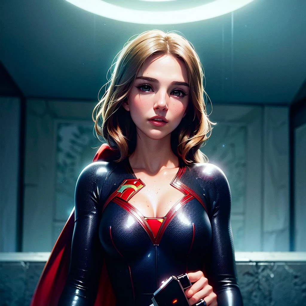 natalie portman, 1girl,supergirl, rain, masterpiece, trending on art station, unreal engine, trending on deviantart, nsfw, by Greg Rutkowski